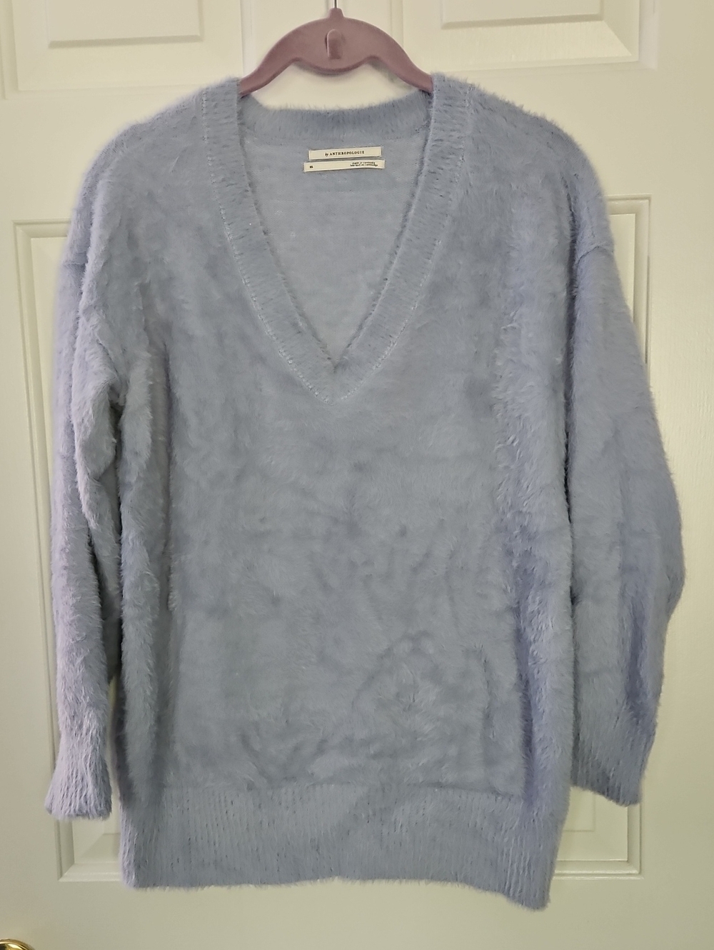 Anthropologie Pastel Blue Fuzzy V-Neck Sweater